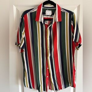 🟢CACTUSMAN. Multi color horizontal strip casual S/S shirt size XL